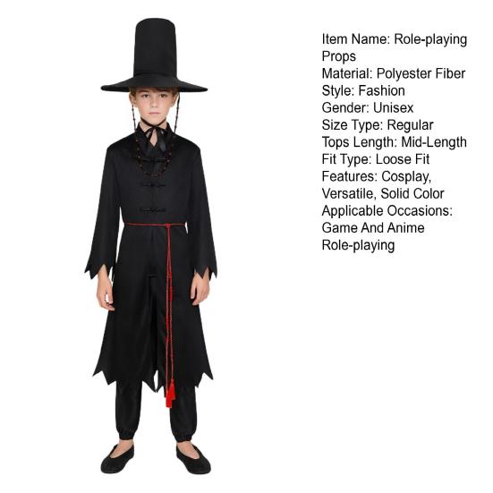1 Set Black Hunter Costume Set Well-Crafted Traditional Clothing Role-playing Props Coat Trousers Hat Chain