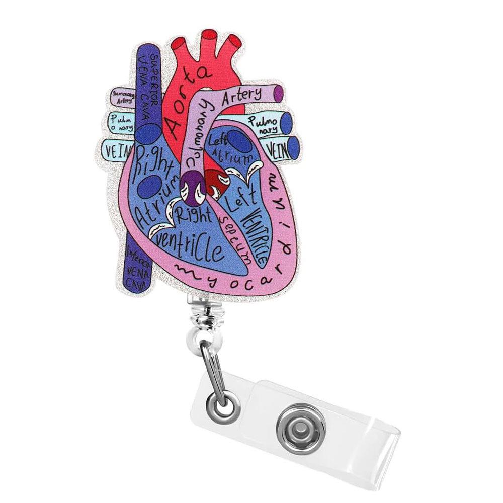 

Акриловый бейдж-ролик в форме сердца с клипсой для легкого вытягивания для медсестер и врачей фиолетовый