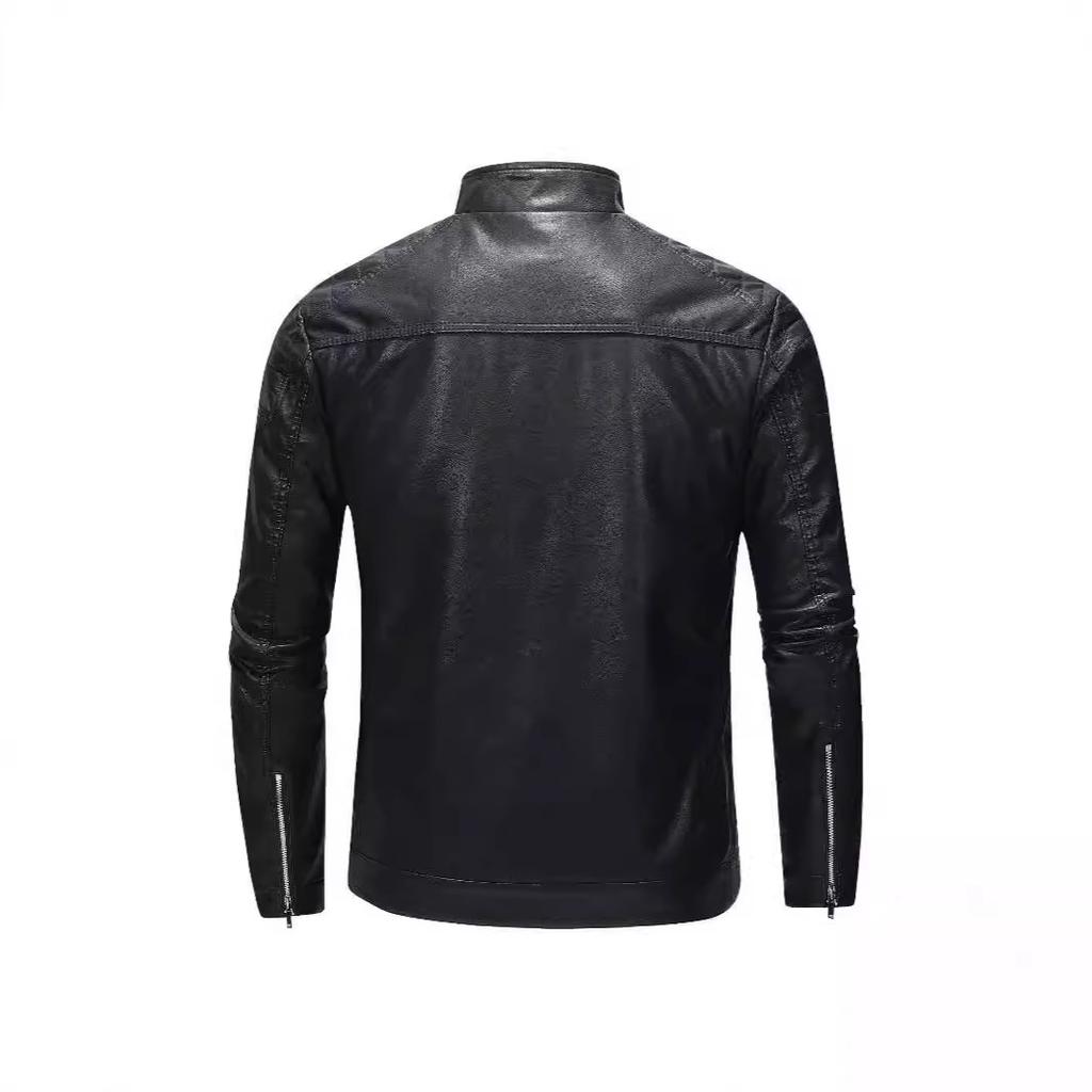 Stand collar leather jacket for men, motorcycle jacket, autumn/winter new leather jacket, slim-fit, stylish men's wear