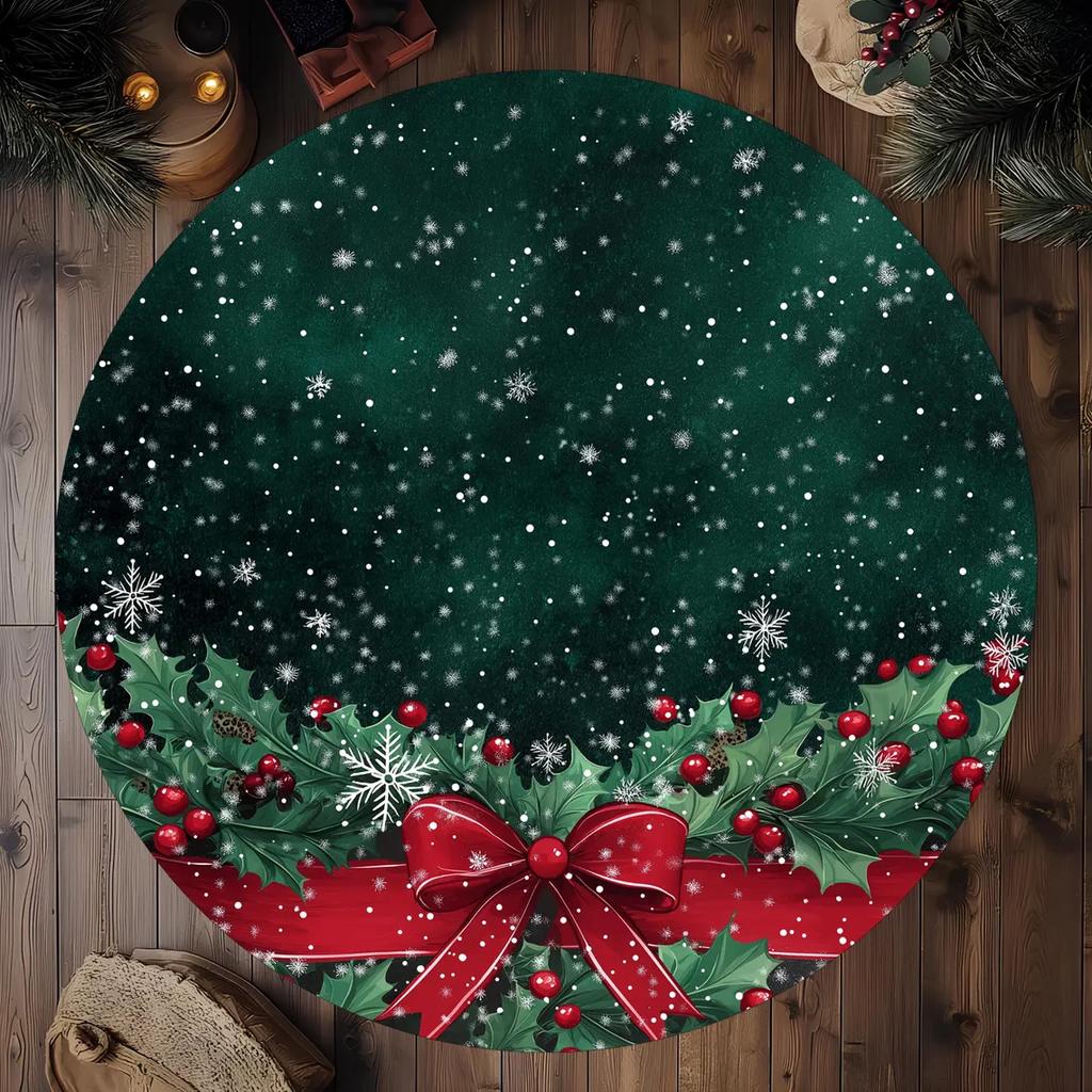 Weihnachts-Poinsettia Blumenmuster Runder Teppich Rutschfeste Stuhlunterlage für Wohnzimmer, Schlafzimmer Dekor Weicher Teppich