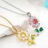 Fashion Sweet Zircon Sunflower Pendant Necklaces for Women Stainless Steel Chain Jewelry Accessories Wedding Party Gifts