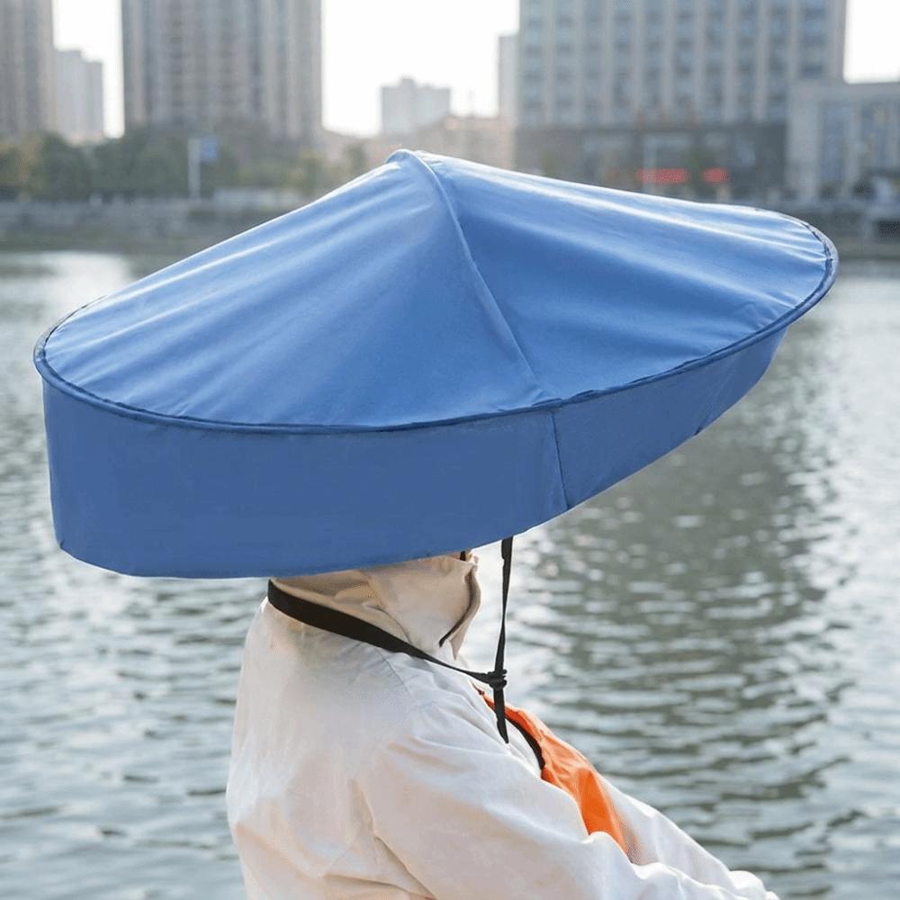 Pongee Hands Free Umbrella Hat Rainproof Head Mount Umbrella Mountaineering Sun Shade Cap Cycling синий