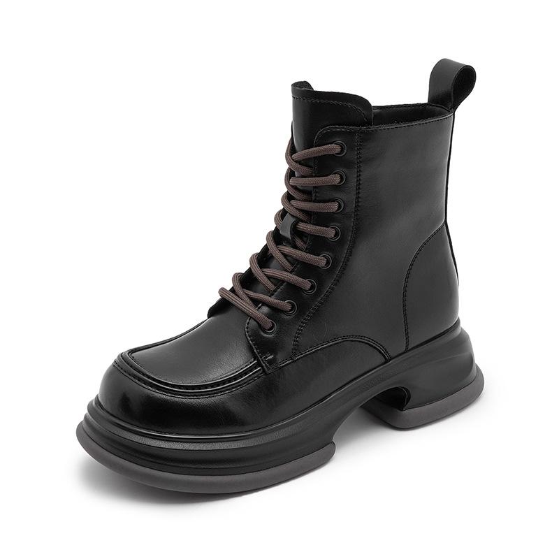 Leather Martin Boots Women's 2025 Autumn and Winter New Medium Boots Children Thick Heel Thick Sole Velvet Warm British Style Short Boots