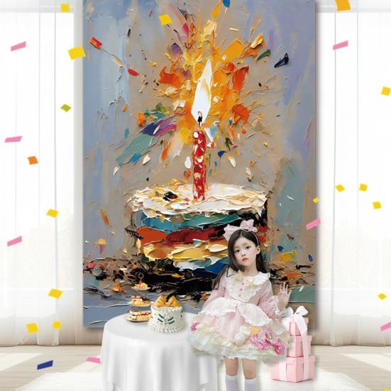 Happy Birthday Backdrop Decorations, Birthday Cake Pattern Hanging Background Sign for Boys Girls, Baby Shower, Birthday Party Supplies
