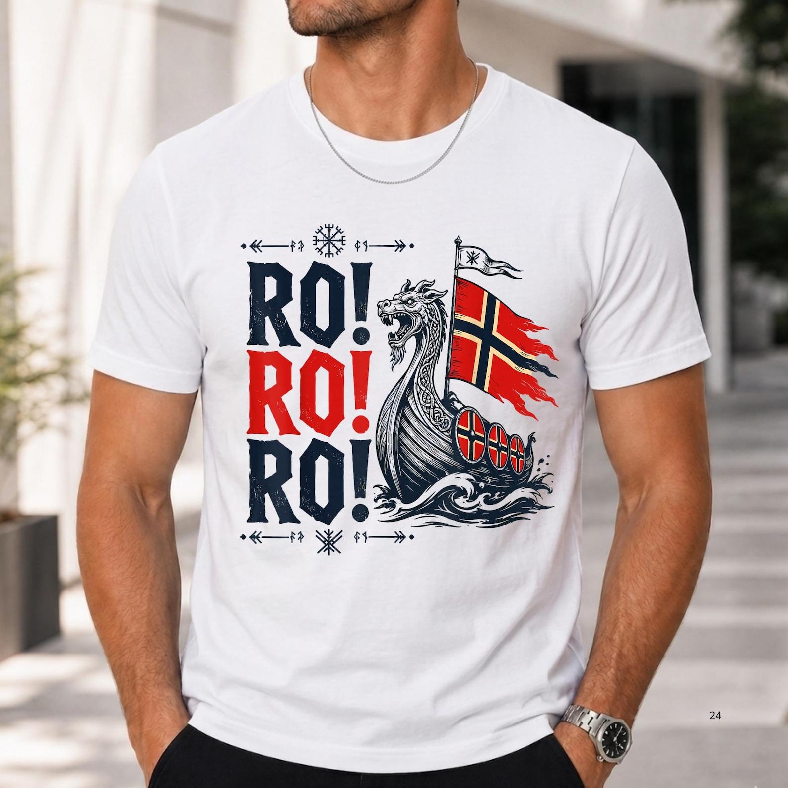 Norway Soccer Shirt, Viking Row Norwegian Football Fan Tee, Norway Supporter Shirt, Viking Ship Norwegian Flag T-Shirt, RO! Graphic Tee M