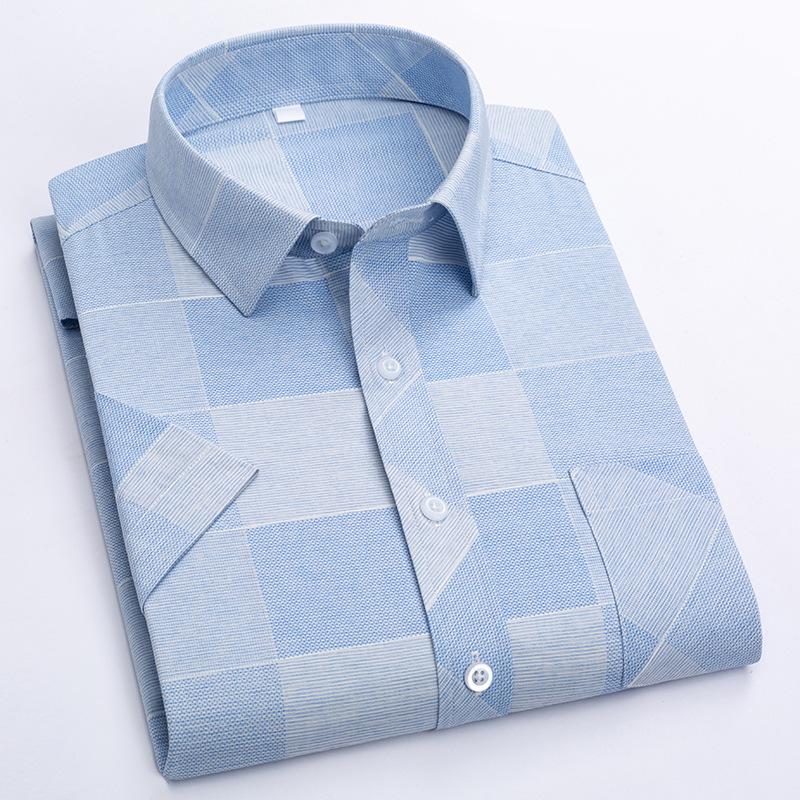 New Summer Men's Printed Plaid Short-Sleeved Shirt for Middle-Aged and Elderly.
