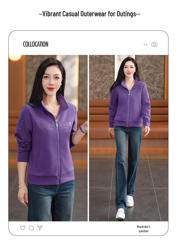 New 2026 Women's Stand Collar Hoodie: Chic, Casual, Loose-Fit Long Sleeve Jacket for Spring & Fall