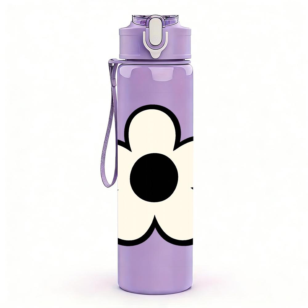 1PC Simple Five Petal White Flower 750ml Color Plastic Sports Water Bottle Leakproof Flip Straw Lid For Sports Office Home Use