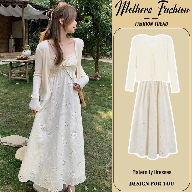 2026 Summer Maternity Two-Piece: Loose Camisole Dress & Sun Protection Cardigan Large