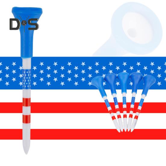 10/20/50 Pcs Golf Tees Unbreakable Plastic Golf Tees Reduces Friction Side Spin Golf Accessories USA Flag Pattern Long Golf Tees Bulk