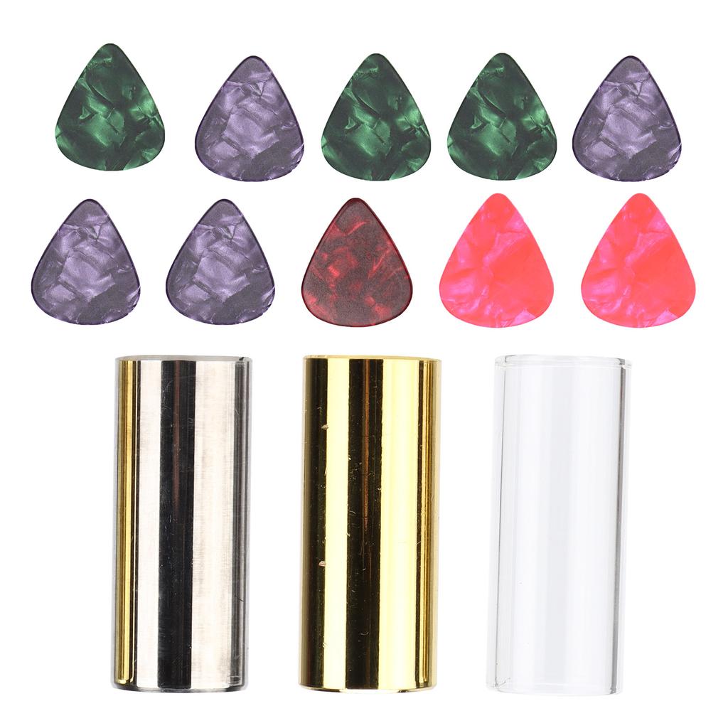 3 Stück Gitarren-Slide-Bar Glas Metall Zylindrischer Slider Zelluloid Plektren Spielzubehör