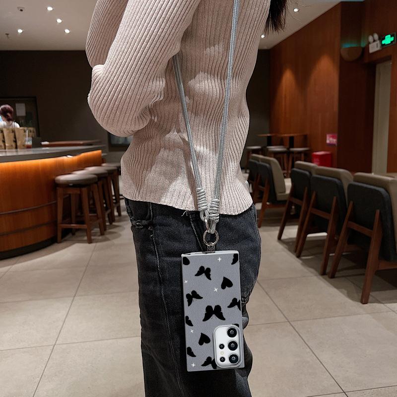Love Heart Butterfly Print Stoßfeste weiche Handyhülle für Samsung S25 Ultra S24 FE S23 S22 S21 A16 A55 A56 A15 A36 Crossbody Rope Matte TPU Slim Cover