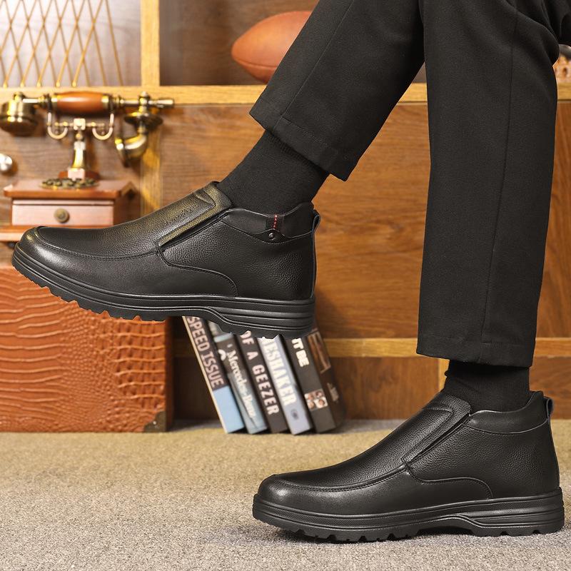 Fashion Winter Men Boots Casual Warm Fur Bussiness Cotton Boots Snow Boots Leather Non-slip Men Leisure Shoes Bota Masculina