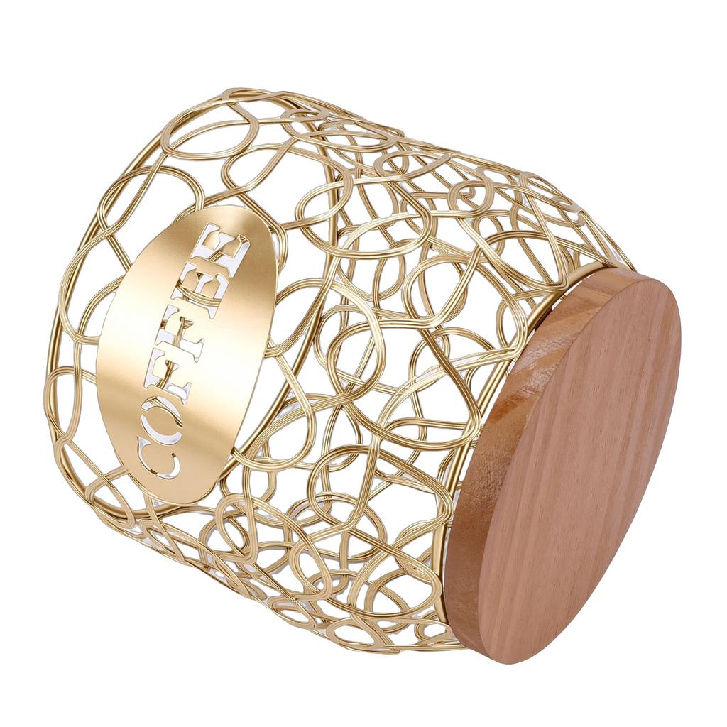 Coffee Pod Holder   Large Capacity Coffee Capsule Storage Basket with Wooden Base for Kitchen Counter   Desktop