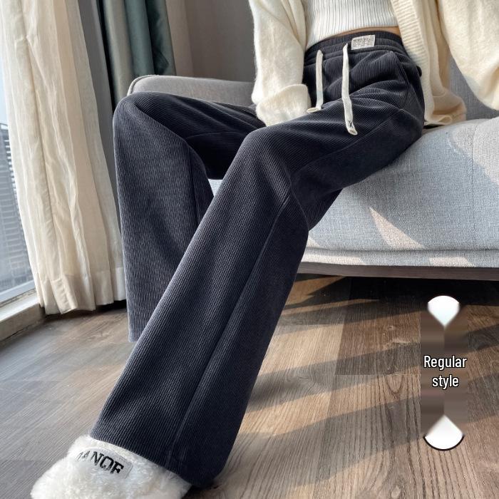 Velvet Wide-Leg Women's Corduroy Pants - Autumn/Winter 2025 Style, Slim Fit Casual Trousers