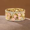 Luxury elegant copper ring for women with pink flowers & inlaid artificial gems ring, fit leisure and dating wear.
