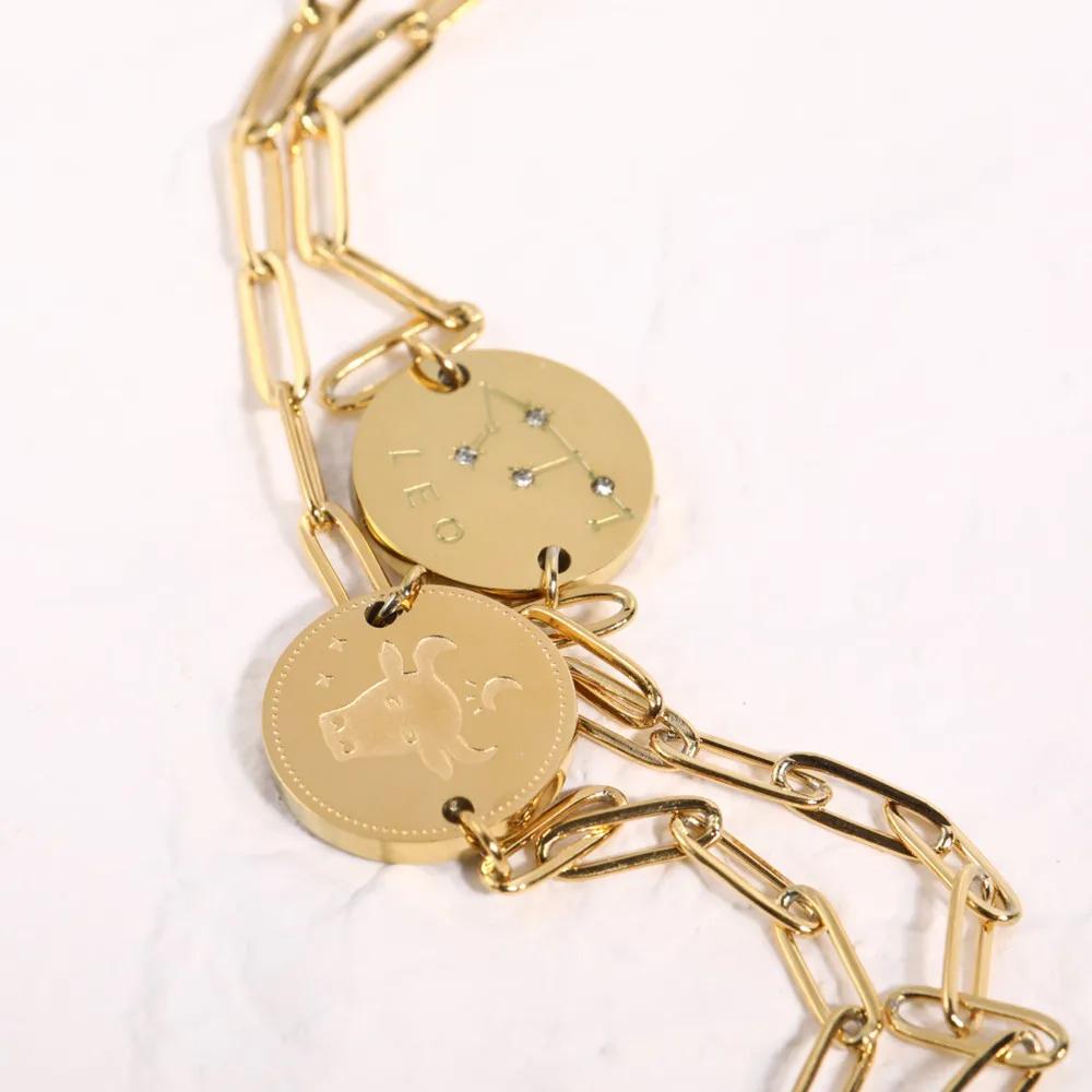 New Handmade Engraved 12 Constellation Pattern Symbol Bracelet Waterproof Hypoallergenic Paper Clip Chain Zodiac Sign Bracelets