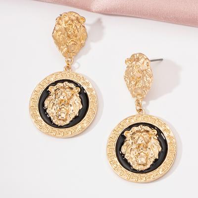 Vintage Goldene Ohrringe Geprägte Löwenkopf Wut Coole Einfachheit Temperament Tropfendes Öl Ohrringe Set Für Frauen
