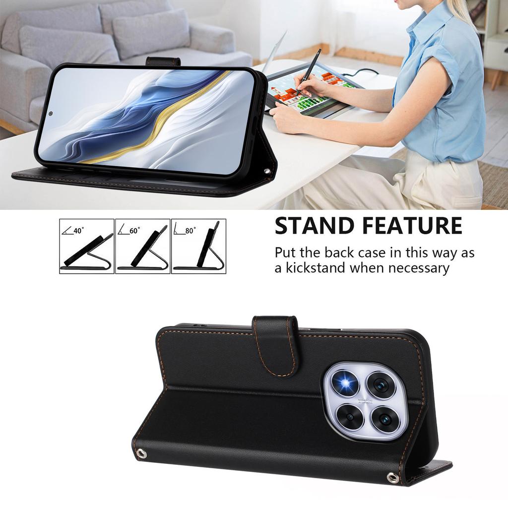 For Xiaomi Redmi Note 14 Pro+ 5G/Xiaomi Poco X7 5G/Xiaomi Redmi Note 14 Pro 5G Leather Case Wallet Stand Phone Cover with Wrist Strap