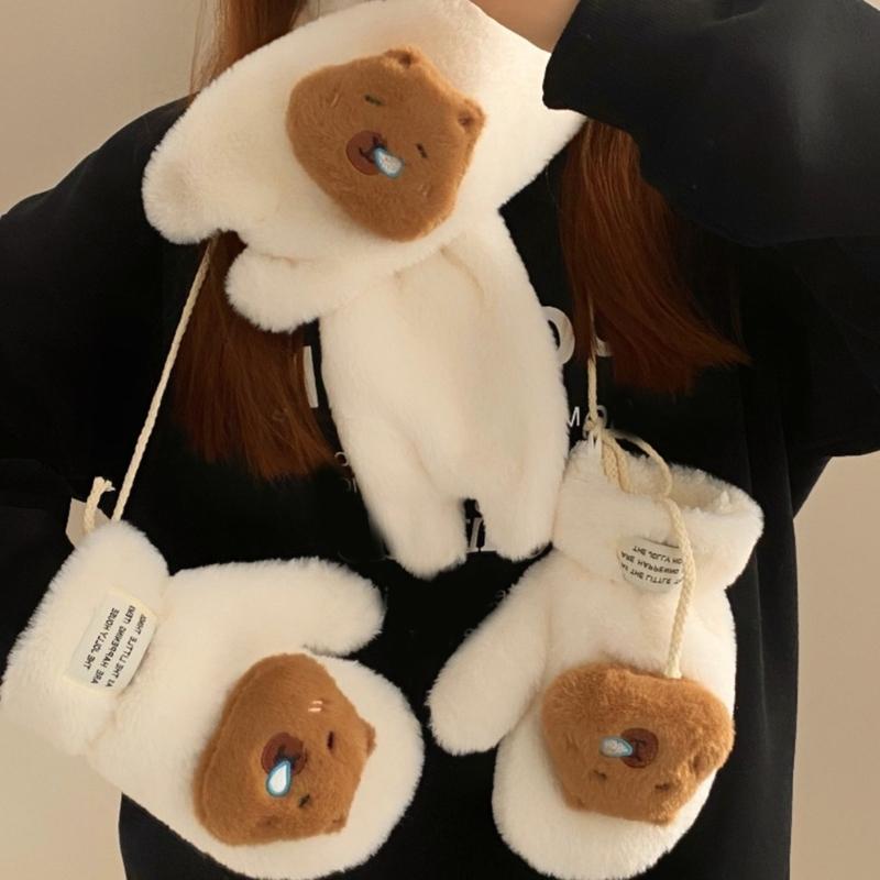 3D Animal Plush Gloves Winter Warm Gloves for Kids Teens Hand Warmers Furry Mittens Coldproof Windproof Cycling Handwear