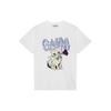 Cat Print Casual Round Neck Short Sleeve Regular T-Shirt Women Tops Bright-White T3995151