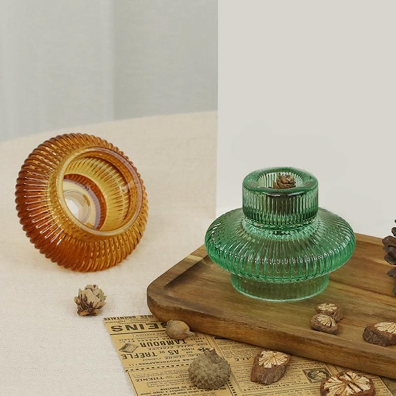 62KD Set of 6 Glass Candlesticks Flower Vases Glass Candlestick Holder Home Accent