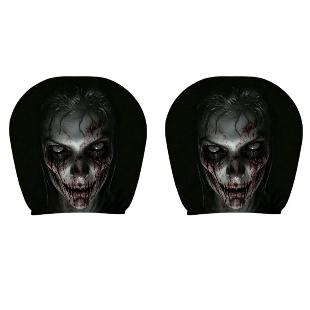 2Pcs Black Car Seat Cover Scary Face Printing Car Headrest Protector Car Headrest Cover Halloween