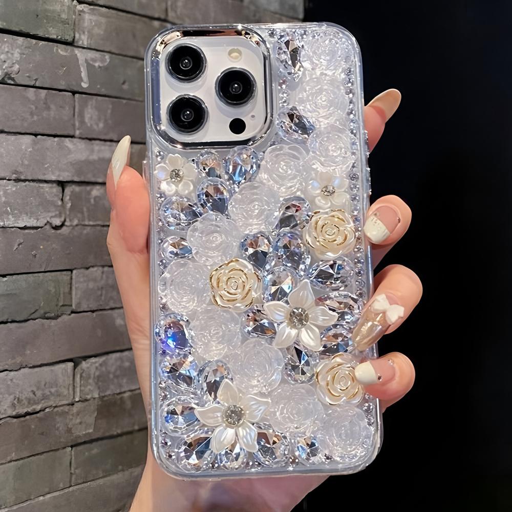 Glitter Crystal Rhinestone Floral Phone Case For Motorola Edge 60 Fusion 50 Neo Ultra Pro 40 Wrist Strap Gift girl