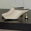 2025 Nuevas Zapatillas Elegantes de Punta Cuadrada para Mujer Sandalias de Cuero de Tacón Medio de Moda Zapatos Mule Tendencia Primavera Diseñador Vestido Femme Chaussures