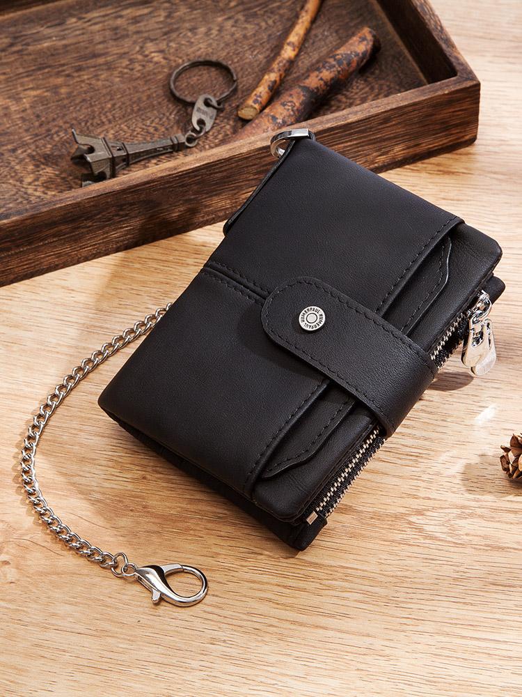 Humerpaul Men Wallet Genuine Leather RFID Bank Card Holder Short Men Wallets Hasp Zipper Purse