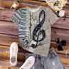 Summer Round Neck 3D Musical Note Print Top Fashionable Casual Short Sleeved Women's T-shirts