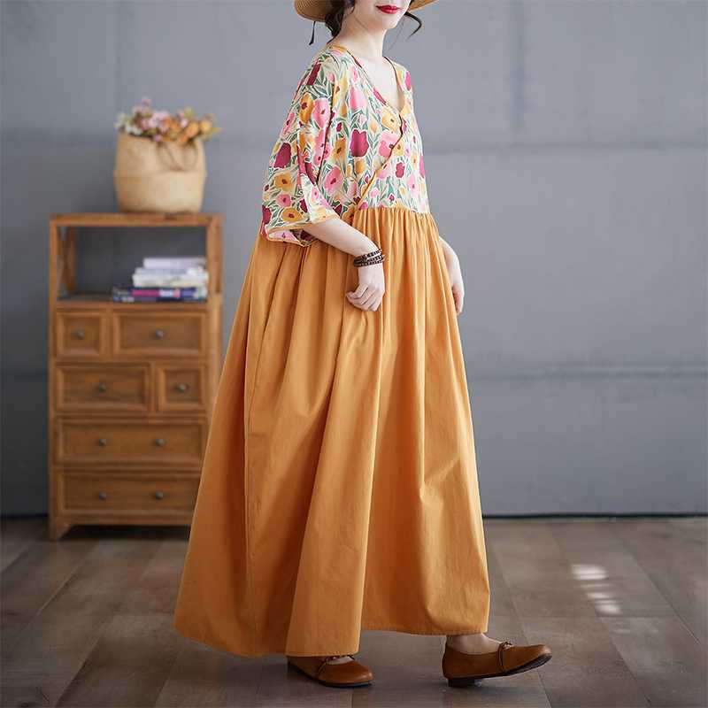 

Летнее платье с V-образным вырезом, большого размера, длинное платье one size