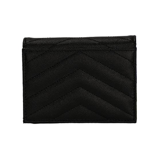 Saint Laurent Ysl Cassandre Double Fold Gold Logo Textured Quilted Leather Card Holder Wallet Women Wallet Black 530841-BOWA1-1000