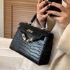 Bag New Bag Women's Fashion Premium Sense Crocodile Pattern Crossbody Portable Kelly Bag Mini