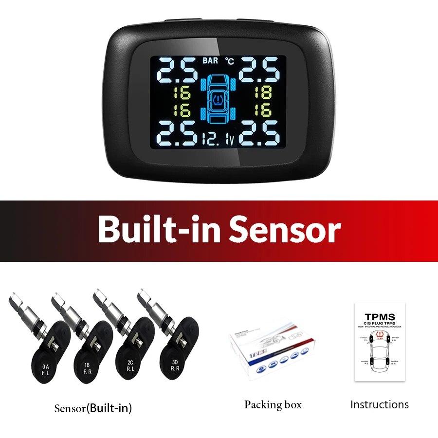 Bildekktrykkovervåkingssystem, med 4 sensorer Smart Device, Display, Temperaturalarm, Sigarettenner, USB, TPMS