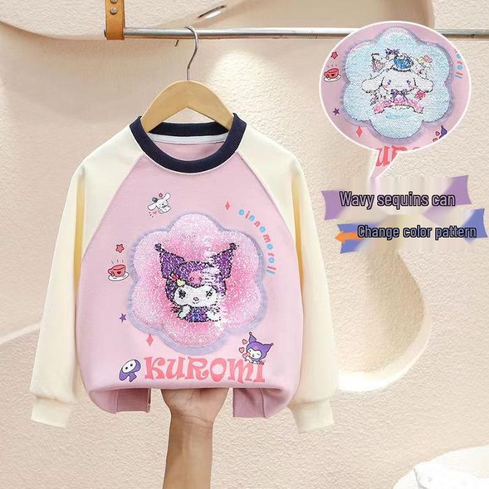 

Girls Fleece-Lined Cartoon Sweatshirt with Color-Changing Sequins for Autumn/Winter 2024 100 cm