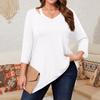 Women's Solid Color Plus Size Tops Hollow V Neck 3/4 Sleeve Shirt Elegant Casual Tops