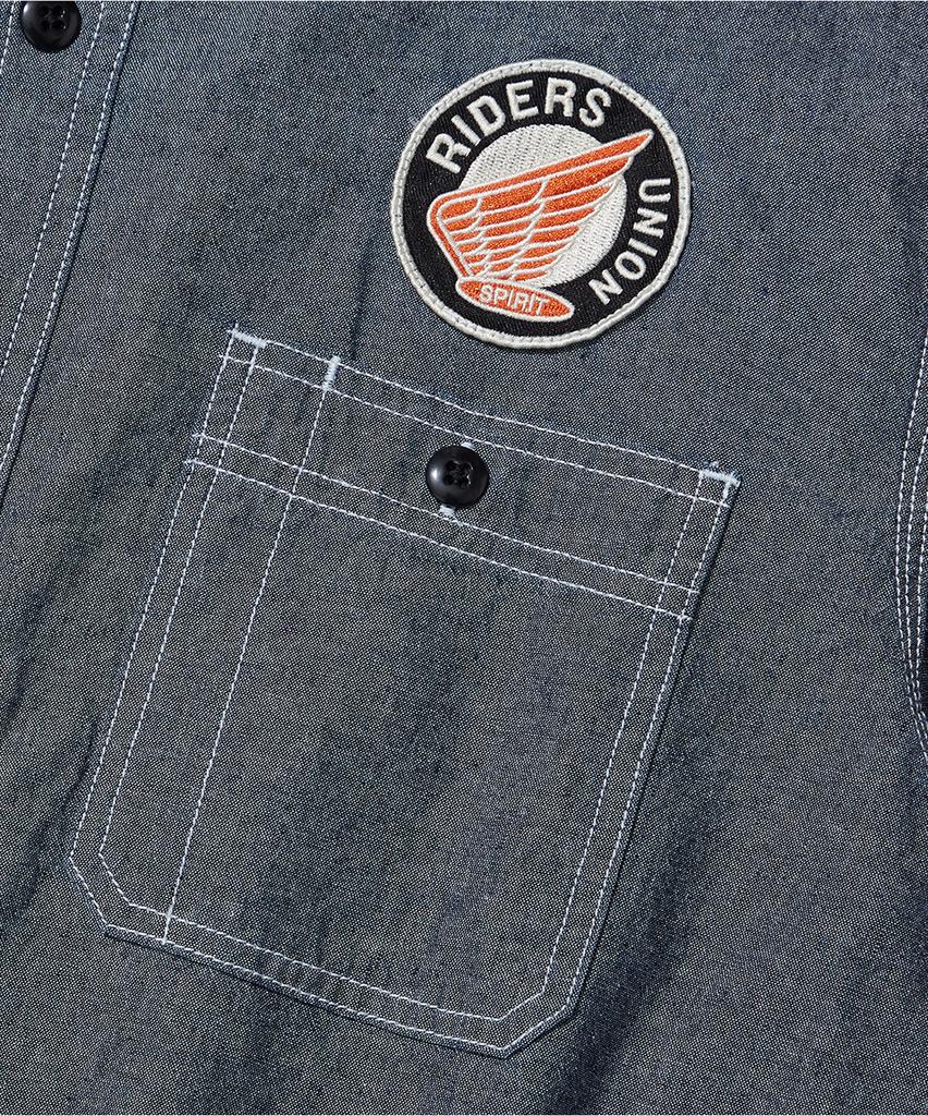 OUTSTANDING Wappen Chambray Work Half Shirt_D.Blue