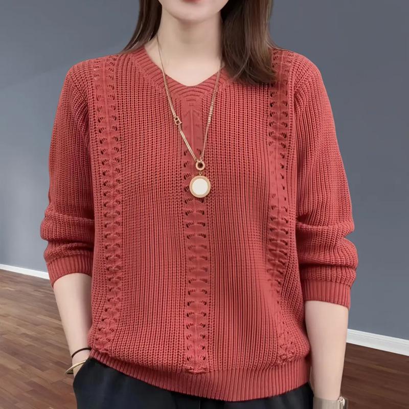 V Neck Knitted Sweater Autumn Women's Clothing Foreign Style Inside Solid Color Bottoming Shirt