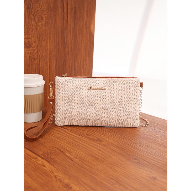 

Women s bag new fashion trend pastoral style shoulder women s bag woven messenger bag one piece коричневый