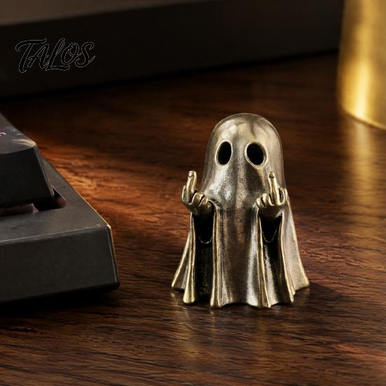 Accessorio da Scrivania di Nicchia Trendy Fantasma di Halloween Statuetta in Ottone, Divertente Ornamento con Dito Medio per Regalo Creativo Amici Scaffale da Tavolo Cornice Espositore