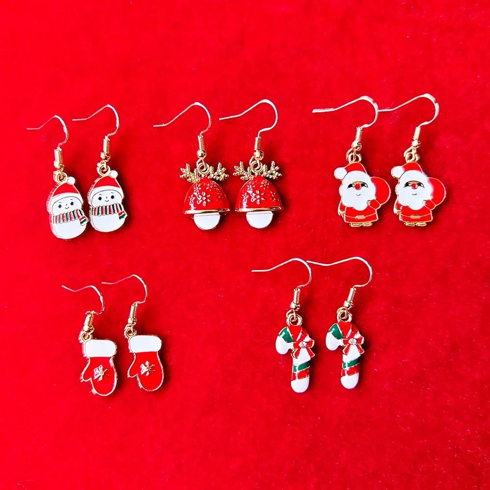 Xiaomi 50/10PCS Christmas Earrings Versatile Cute Cartoon Christmas Style Christmas Tree, Elk, Snowman Alloy Ear Hooks for Christmas