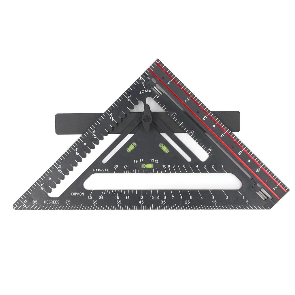 Advanced Carpenter Square, Folding Square Rafter Square with Level, Jig Block, Combination Square Triangle Ruler Woodworking Layout Tool for