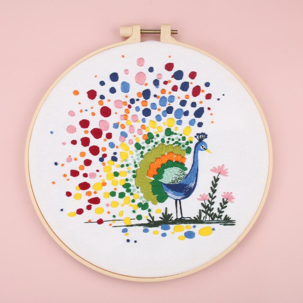 New Diy Handmade Embroidery Material Bag, European Abstract Animal Peacock Hedgehog, Needle And Thread Set