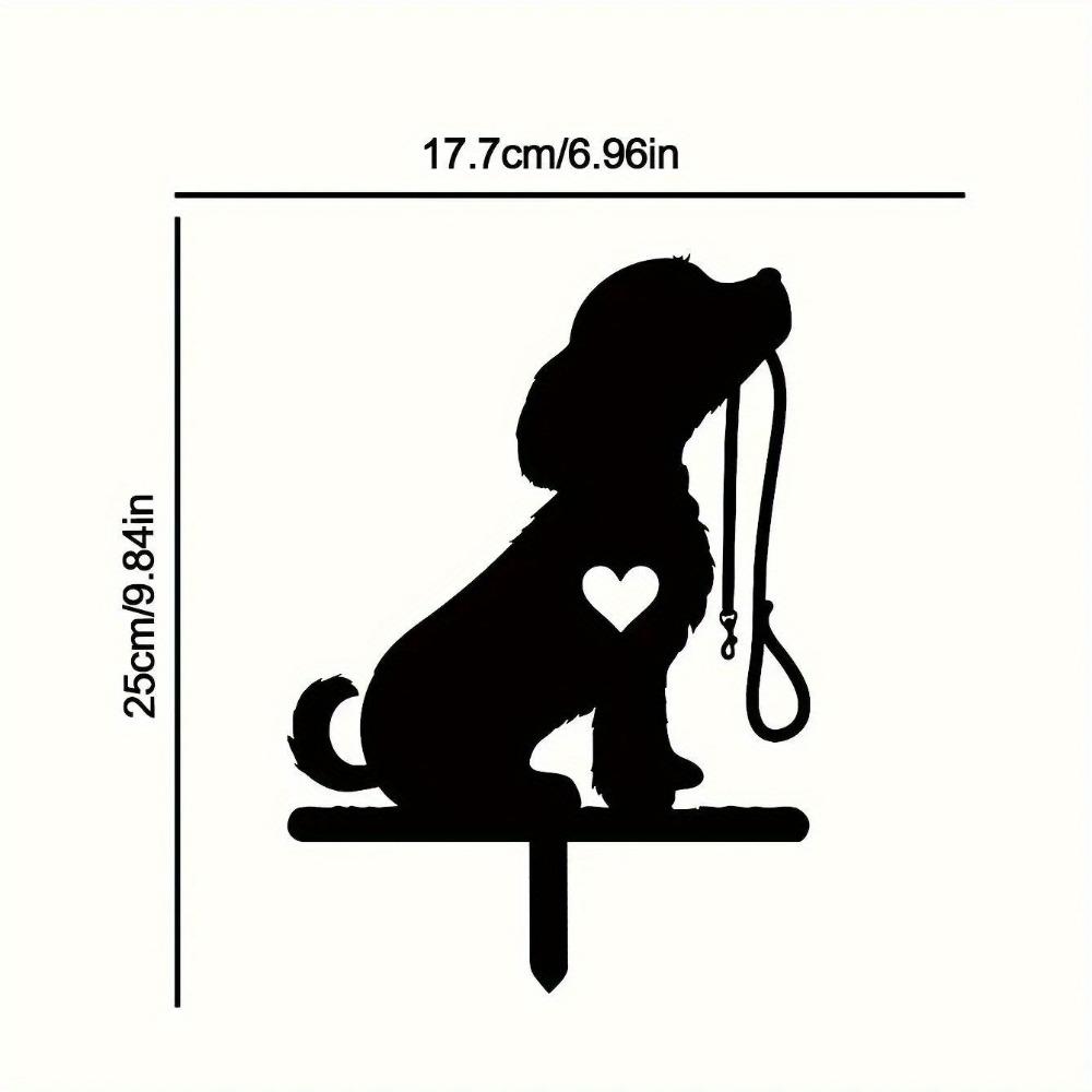 Metal Dog Silhouette Garden Stake Outdoor Decor Puppy Leash Heart