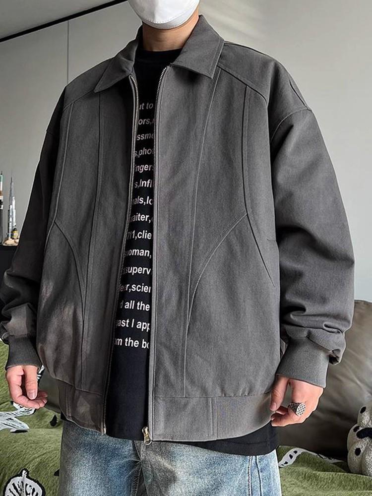 

Мужская стирающаяся холщовая рабочая куртка - Весенний деконструированный дизайн, короткий лацкан, бейсбольный стиль M темно-серого