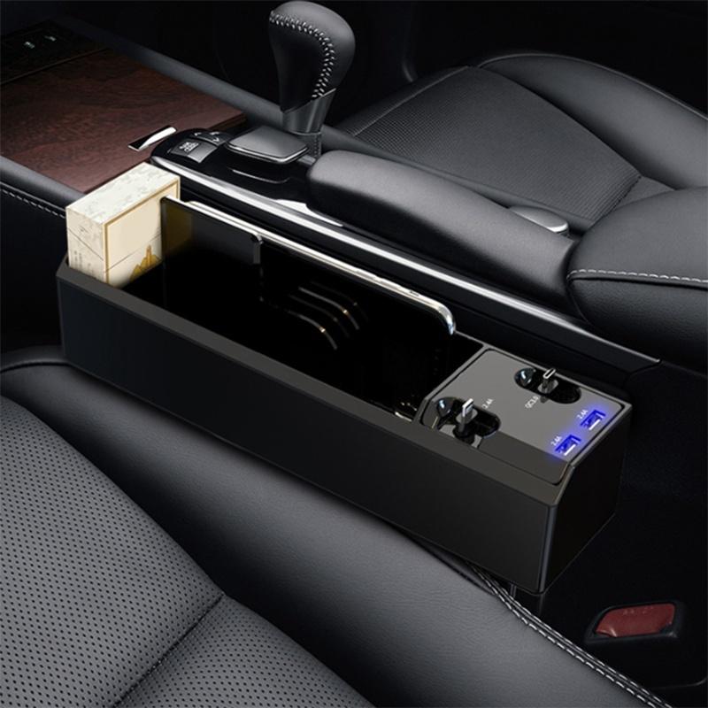 Organizator de buzunar pentru scaunul cu control central al mașinii cu 2 încărcătoare USB, cabluri retractabile QC3.0, spațiu pentru scaune multifuncționale