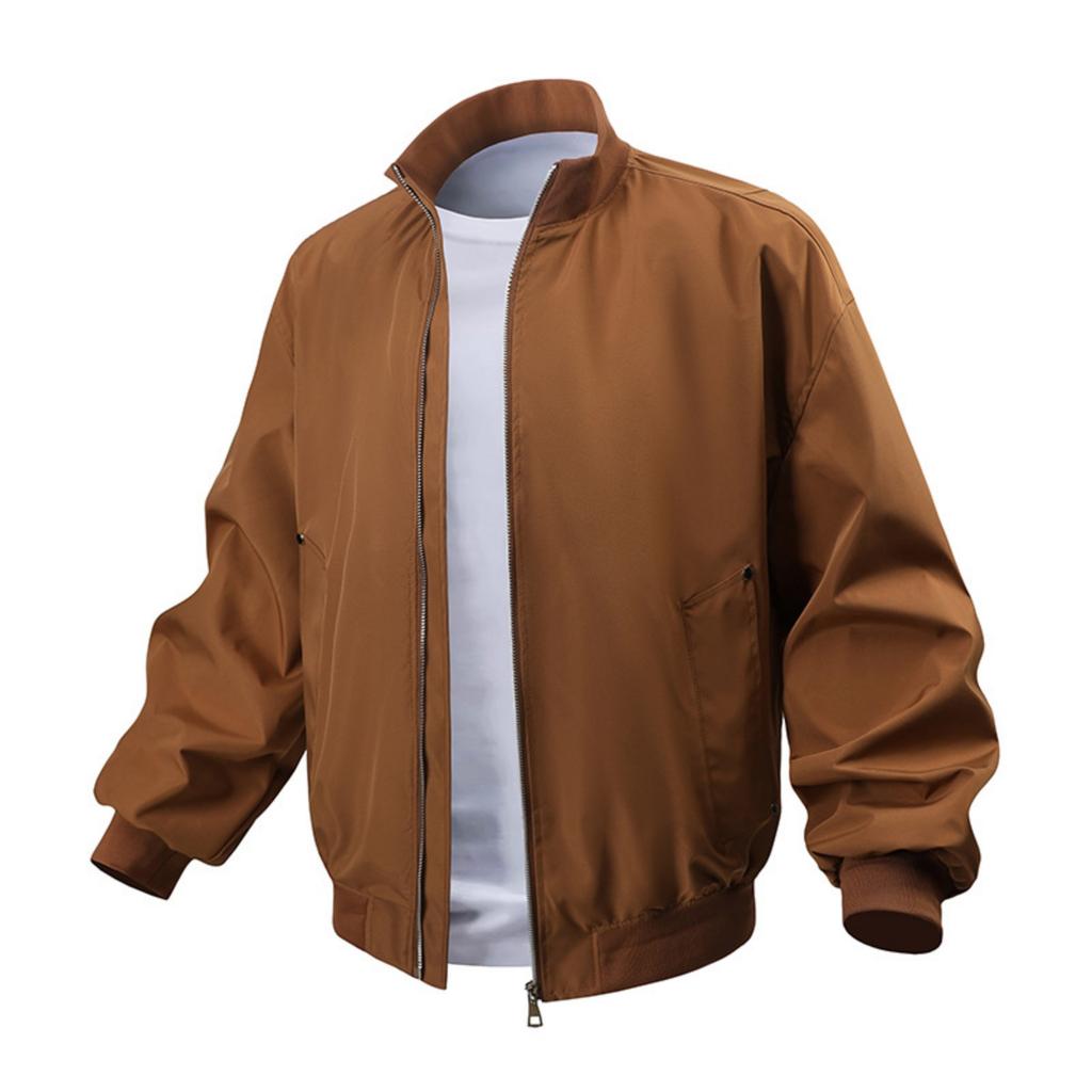 Men's Casual Solid-color American Stand-up Collar Flight Jacket , Unisex Loose Work Jacket Jacket