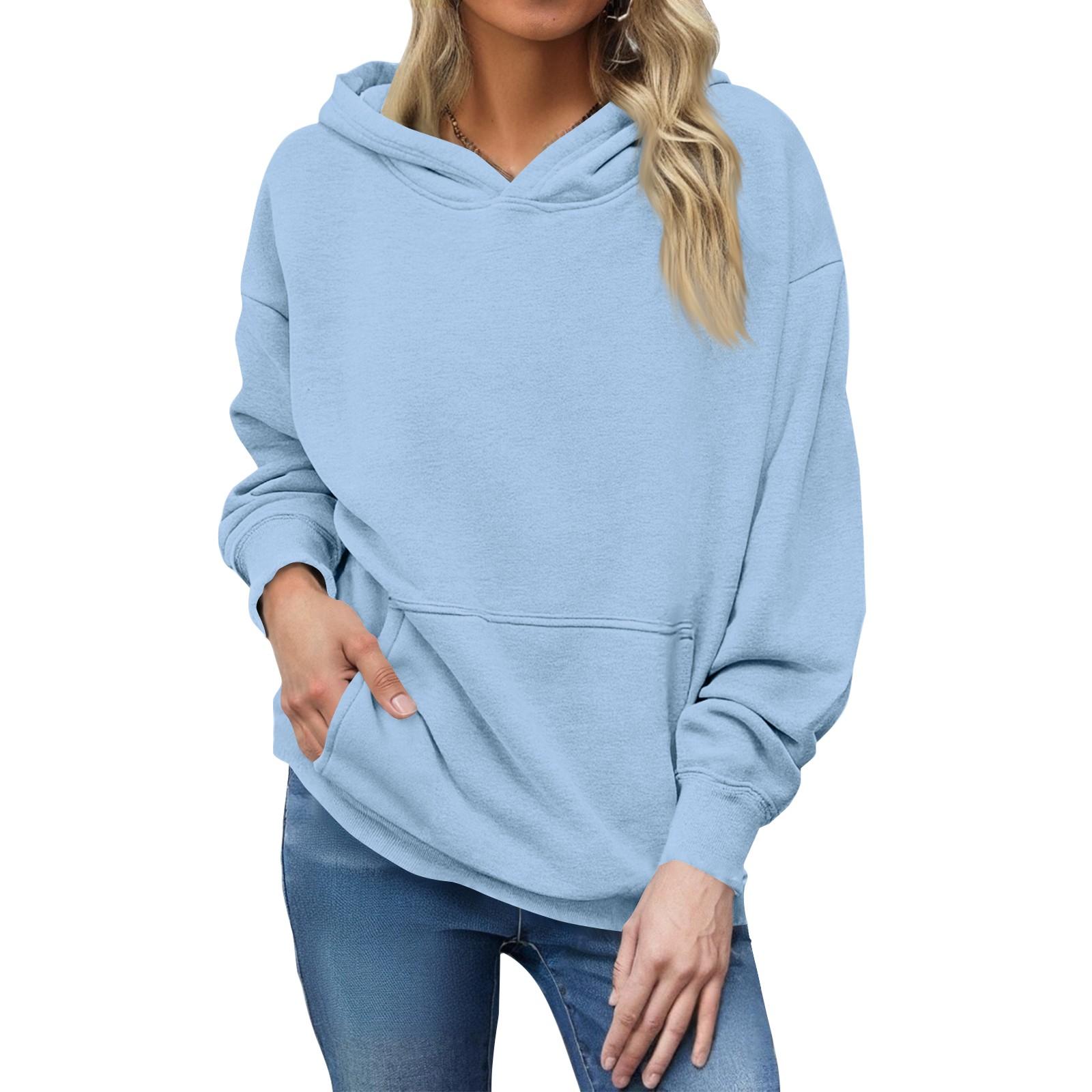 

Женский модный повседневный свитшот с длинным рукавом, однотонный, с принтом, круглым вырезом и капюшоном XXL