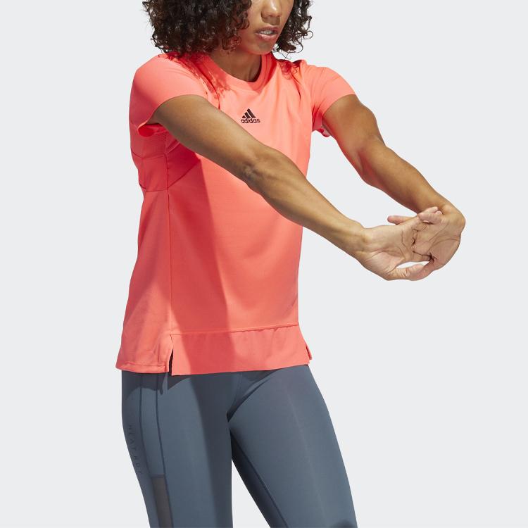Adidas Training HEAT.RDY Moisture-Wicking Breathable Mesh Panels Round Neck Short Sleeve Training T-Shirt Women Signal Pink GL6923